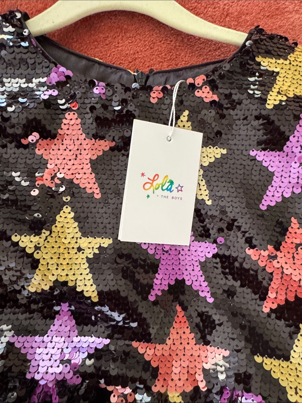 Lola + The Boys Black Sequin Dress with Gold, Purple & Pink Stars - Picture 2 of 4
